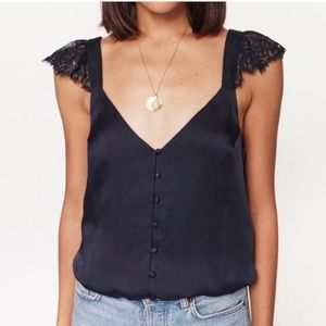 Cami NYC lace button down black tank size small